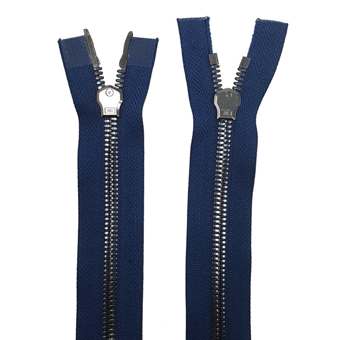 Glossy 5MM or 8MM Two-Way Separating Open Bottom Zipper, Navy/Gun Metal |  36 Inch