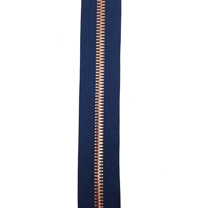 Glossy 8MM Two-Way Separating Open Bottom Zipper, Navy/Rose Gold | 36 Inch Length