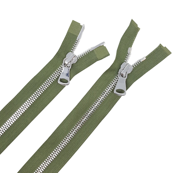 Glossy 8MM Two-Way Separating Open Bottom Zipper, Olive/Nickel | 36 Inch Length