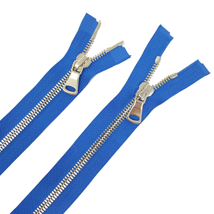 Glossy 8MM Two-Way Separating Open Bottom Zipper, Royal/Brass | 36 Inch Length