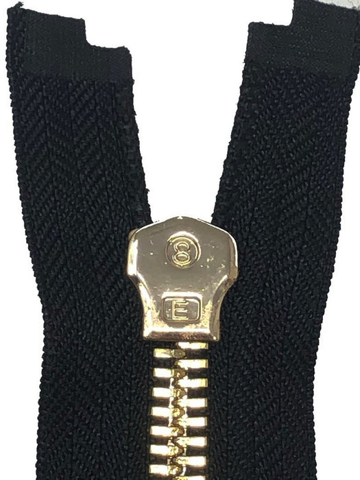 Glossy 5MM or 8MM One-Way Non-Separating Closed Bottom Zipper, Black/Brass |7 Inch Length