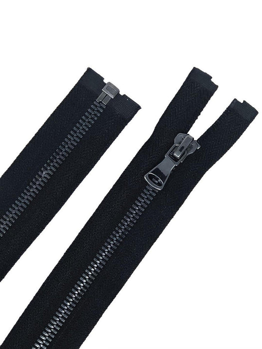 Glossy Jacket Zipper Set in 5MM or 8MM Metal Teeth, One 18" to 28" Open Bottom and Two 7" Pocket Closed Bottom Zippers, Black/Gun Metal