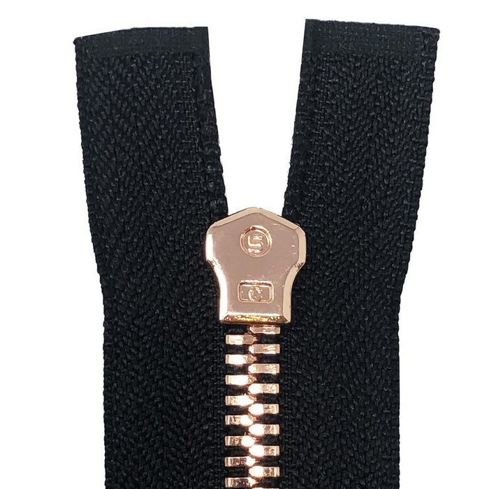 Glossy 5MM or 8MM One-Way Non-Separating Closed Bottom Zipper, Black/Rose Gold |7 Inch Length