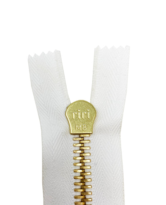 riri 6MM Teeth One-Way Separating Open Bottom Zipper with KTA Pull, White-black-Gold teath to 27.5 Inch