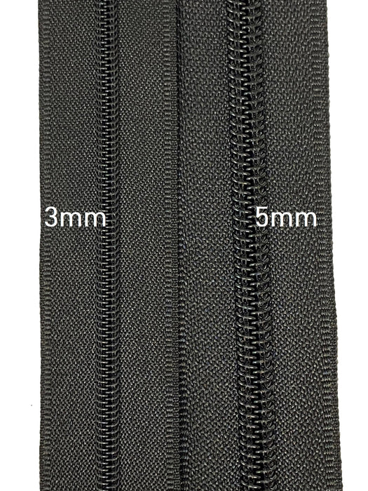 Zip-Up 7 Inch 3MM or 5MM Teeth Water Resistant One-Way Closed End Zipper, Black/Black