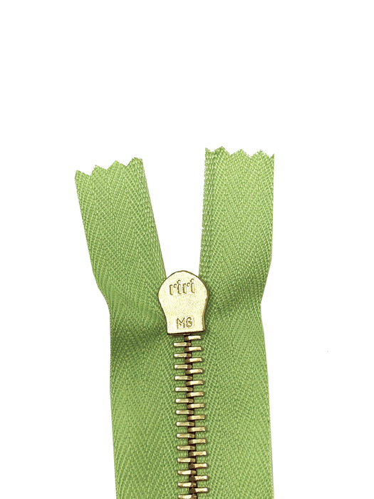 Riri Pocket Zipper 6 Inches 6MM Light Green/Brass Closed Bottom