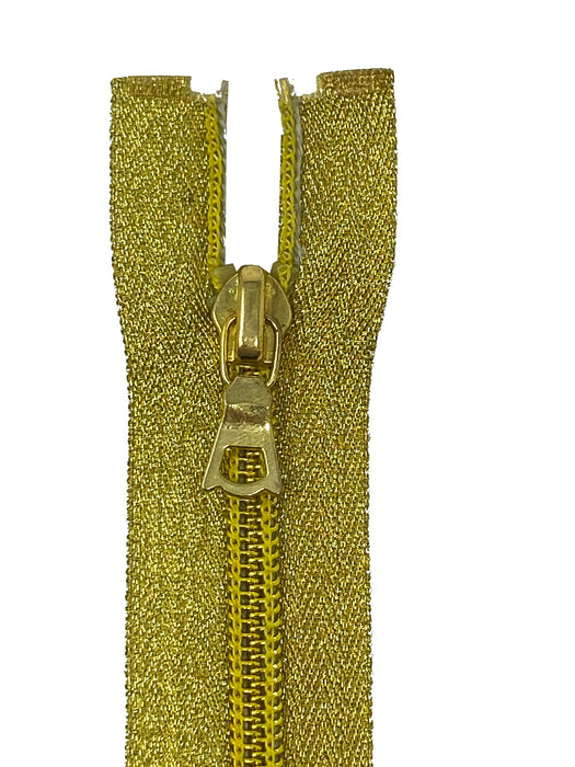 Metallic Gold 5MM Jacket Coil Zippers 22, 24, 26 inches Open Bottom