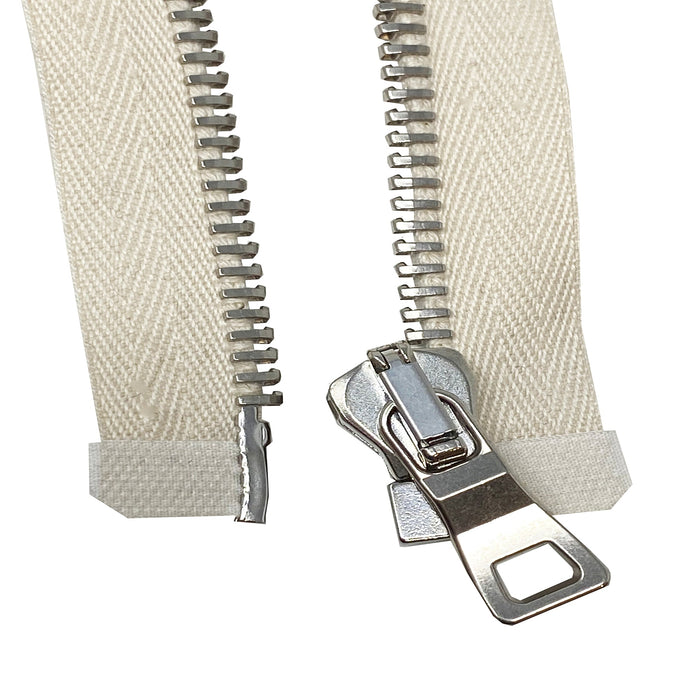 Lampo PFD White Cotton Tape Nickel Teeth T8 Jacket Separating Zipper -Choose Length-