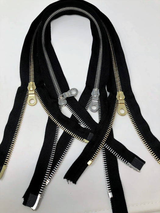 Black Riri Zipper 27.5 Inches Brass or 29 Inches Nickel 8MM Two-Way Separating - ZipUpZipper