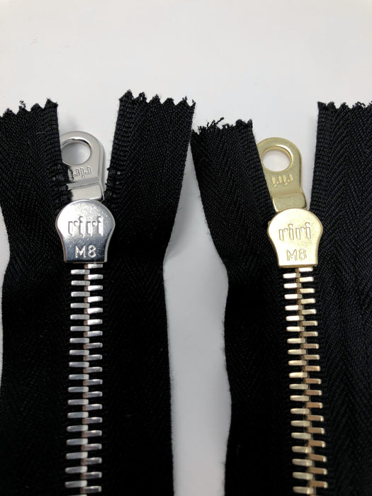 Black Riri Zipper 27.5 Inches Brass or 29 Inches Nickel 8MM Two-Way Separating - ZipUpZipper