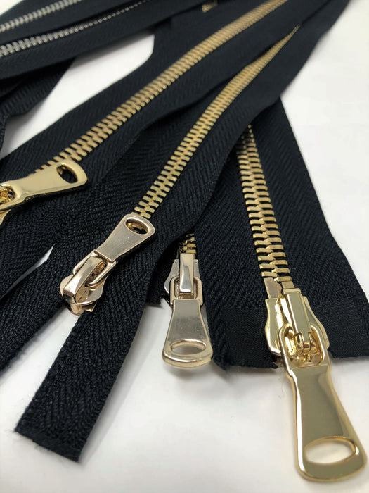 Wholesale Black Glossy Brass Two-Way Separating Zipper in 5MM or 8MM Open Bottom - Choose Length - - ZipUpZipper