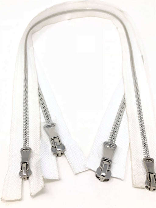 Wholesale White Glossy Silver Two-Way Separating Zipper in 5MM or 8MM Open Bottom - Choose Length - - ZipUpZipper