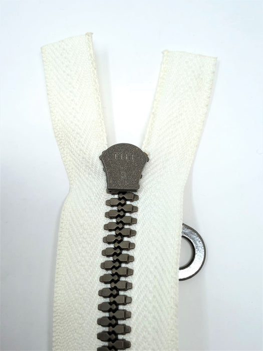 Off White Riri Zipper Plastic Molded Brown Teeth 3 in 25 Inches Open Bottom Separating - ZipUpZipper