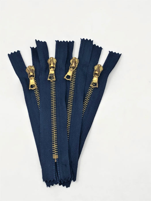 Navy Riri Rusted Pocket Zipper 5 Inches Closed Bottom FLACH Puller Brass Teeth - ZipUpZipper