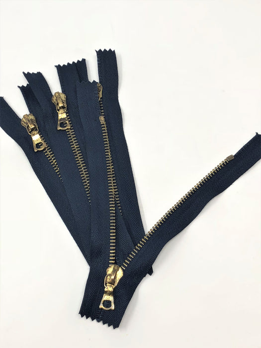 Navy Riri Rusted Pocket Zipper 5 Inches Closed Bottom FLACH Puller Brass Teeth - ZipUpZipper