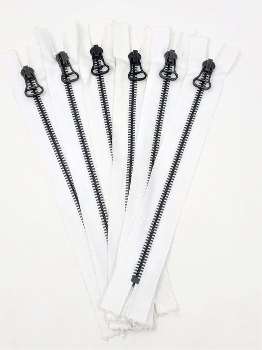 White Riri Zipper Gun Metal Teeth 6MM Closed Bottom 8 Inches DRAHT Puller - ZipUpZipper