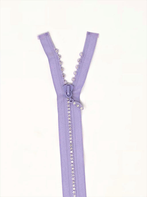 Purple Rhinestone Jacket Zipper 12 inches Plastic Molded 5MM Separating - ZipUpZipper