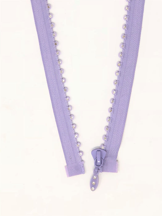 Purple Rhinestone Jacket Zipper 12 inches Plastic Molded 5MM Separating - ZipUpZipper