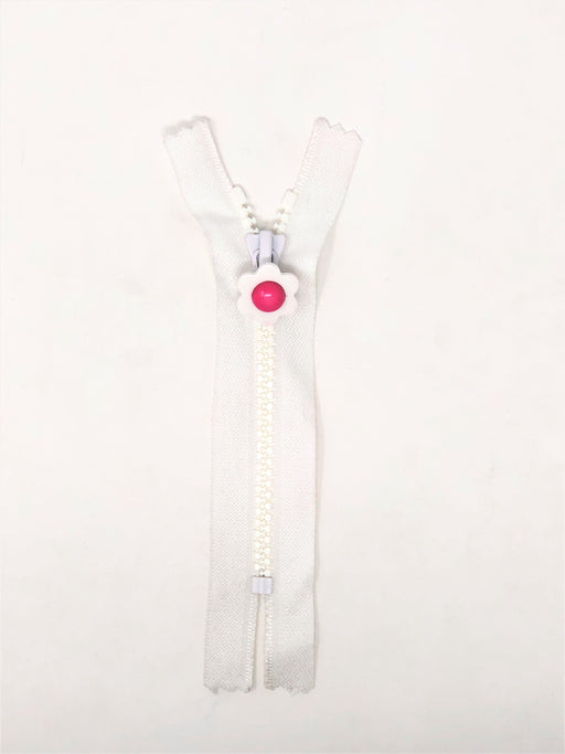 White 5 Inch Plastic Molded Zipper 5MM Flower Pull - ZipUpZipper