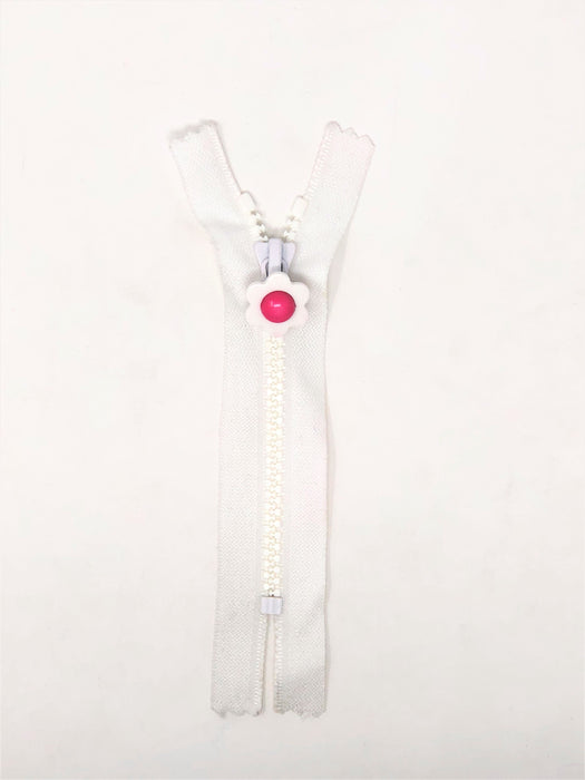 White 5 Inch Plastic Molded Zipper 5MM Flower Pull - ZipUpZipper