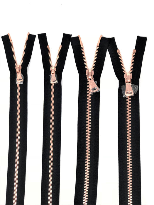 Wholesale Black Glossy Rose Gold Two-Way Separating Zipper in 5MM or 8MM Open Bottom - Choose Length - - ZipUpZipper