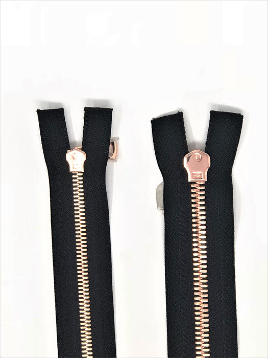 Wholesale Black Glossy Rose Gold Two-Way Separating Zipper in 5MM or 8MM Open Bottom - Choose Length - - ZipUpZipper