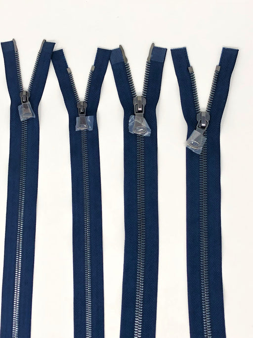 Wholesale Navy Glossy Gun Metal Two-Way Separating Zipper in 5MM or 8MM Open Bottom - Choose Length - - ZipUpZipper