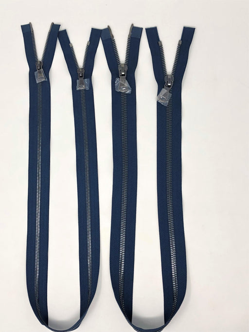 Wholesale Navy Glossy Gun Metal Two-Way Separating Zipper in 5MM or 8MM Open Bottom - Choose Length - - ZipUpZipper