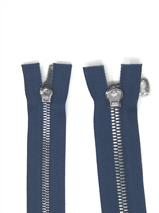 Wholesale Navy Glossy Gun Metal Two-Way Separating Zipper in 5MM or 8MM Open Bottom - Choose Length - - ZipUpZipper