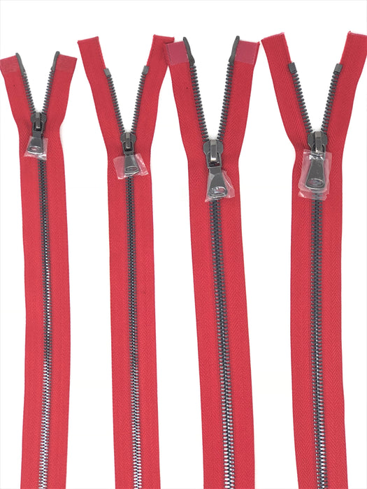 Wholesale Red Glossy Gun Metal Two-Way Separating Zipper in 5MM or 8MM Open Bottom - Choose Length - - ZipUpZipper