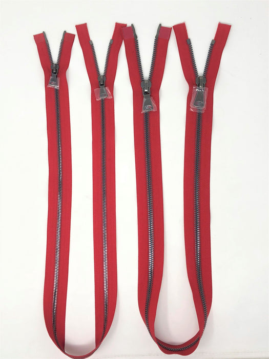 Wholesale Red Glossy Gun Metal Two-Way Separating Zipper in 5MM or 8MM Open Bottom - Choose Length - - ZipUpZipper