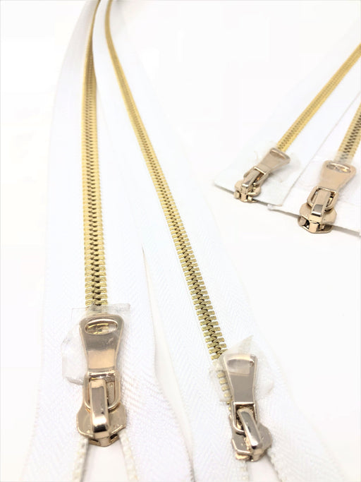 Wholesale White Glossy Brass Two-Way Separating Zipper in 5MM or 8MM Open Bottom - Choose Length - - ZipUpZipper