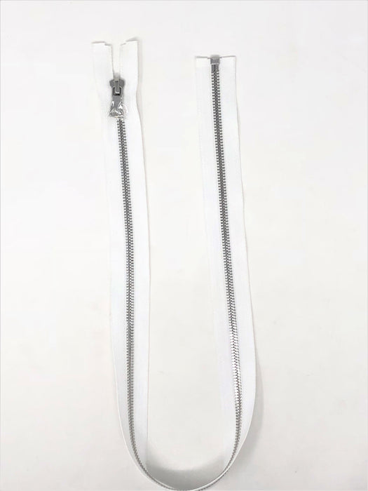 Wholesale White Glossy One-Way Jacket Zipper Silver Teeth 5MM Open Separating - Choose Length - - ZipUpZipper