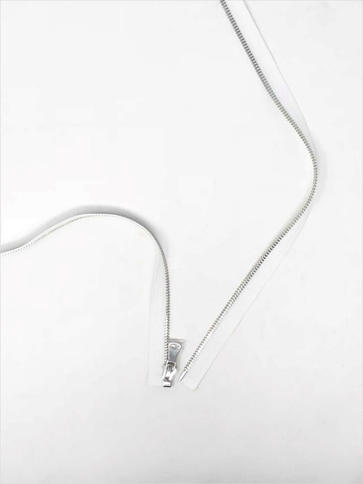 Wholesale White Glossy One-Way Jacket Zipper Silver Teeth 5MM Open Separating - Choose Length - - ZipUpZipper