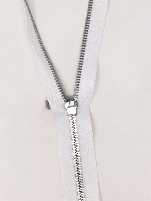 Wholesale White Glossy One-Way Jacket Zipper Silver Teeth 5MM Open Separating - Choose Length - - ZipUpZipper