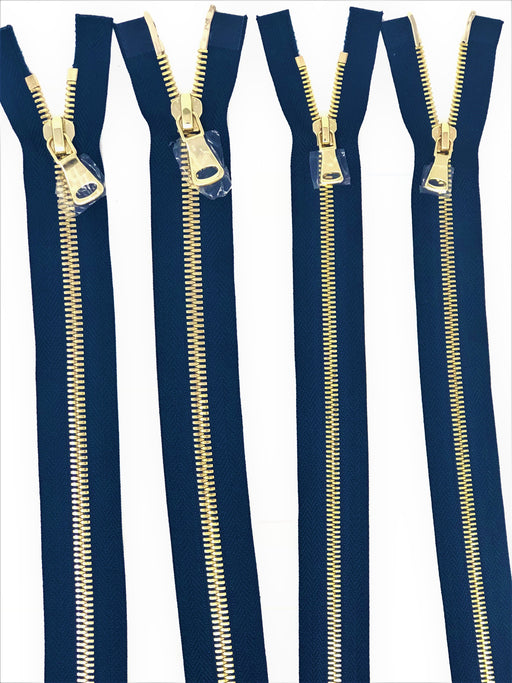 Wholesale Navy Glossy Brass Two-Way Separating Zipper in 5MM or 8MM Open Bottom - Choose Length - - ZipUpZipper