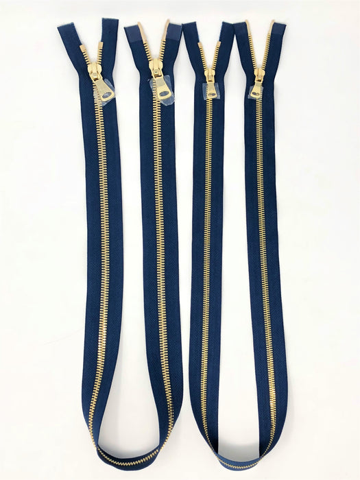 Wholesale Navy Glossy Brass Two-Way Separating Zipper in 5MM or 8MM Open Bottom - Choose Length - - ZipUpZipper