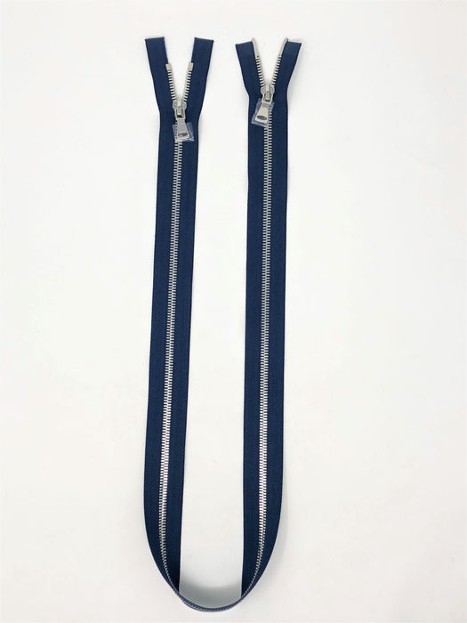 Wholesale Navy Glossy Nickel Two-Way Separating Zipper in 5MM Open Bottom - Choose Length - - ZipUpZipper