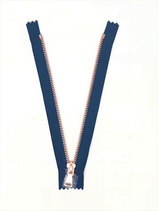 Wholesale Navy Glossy Pocket Zipper Rose Gold Teeth 5MM in 7 inches Closed Non Separating - ZipUpZipper