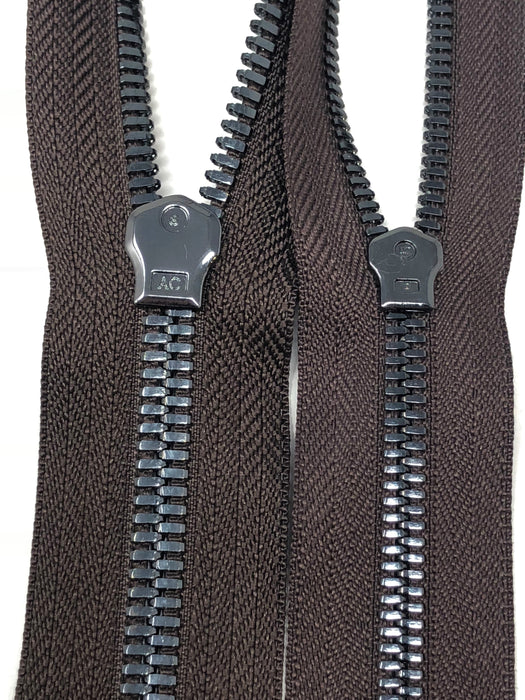 Brown Glossy Two-Way Backpack or Luggage Zipper 5MM or 8MM Gun Metal Teeth Closed - ZipUpZipper