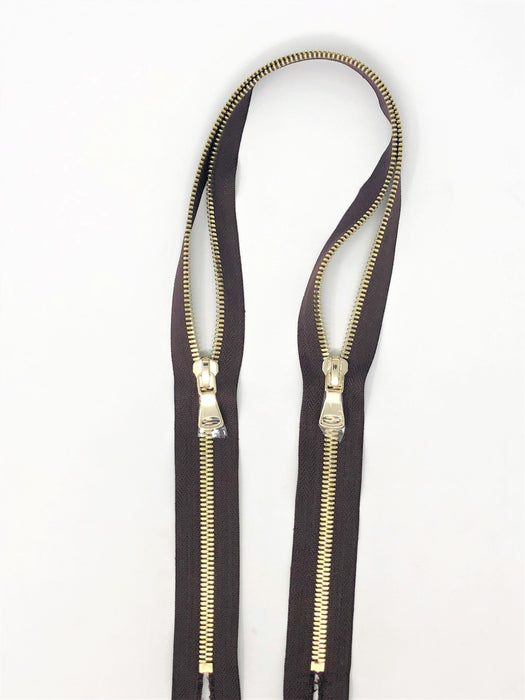 Brown Glossy Two-Way Backpack or Luggage Zipper 5MM or 8MM Brass Teeth Closed - ZipUpZipper