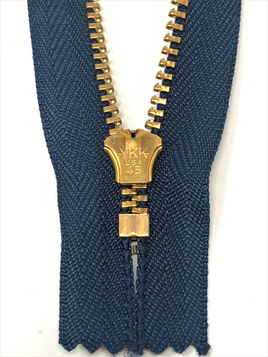 100 YKK 4.5MM Navy/Brass Zipper Choose 4-9 Inches Closed Bottom