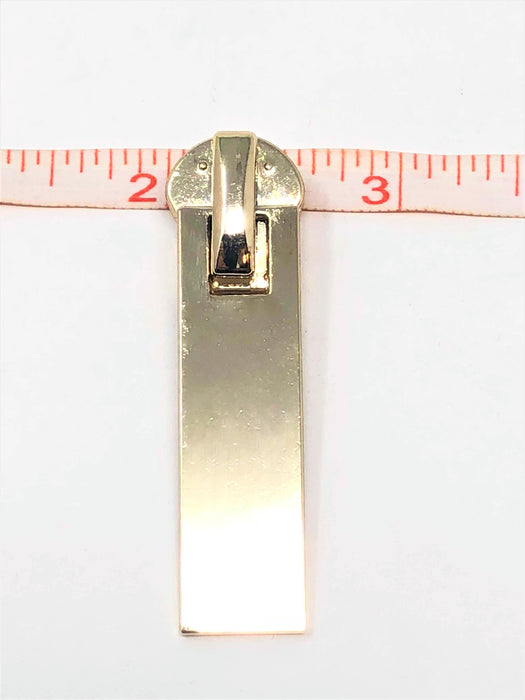 Rectangular Glossy Metal Puller Zipper 8mm in Light Brass