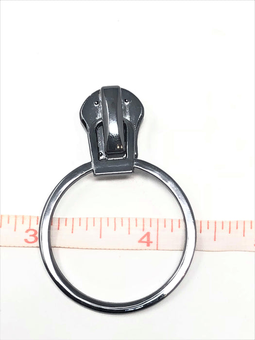 Glossy Round Metal O-Ring Zipper Puller 8mm in Gunmetal