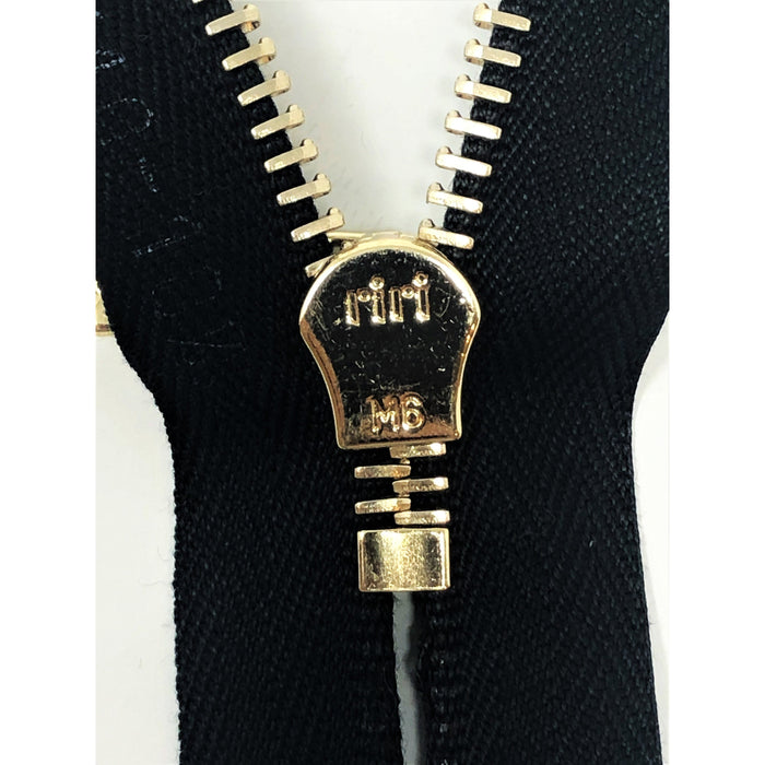 Black Riri Zipper 6MM Brass Teeth, Closed Bottom 7 inches