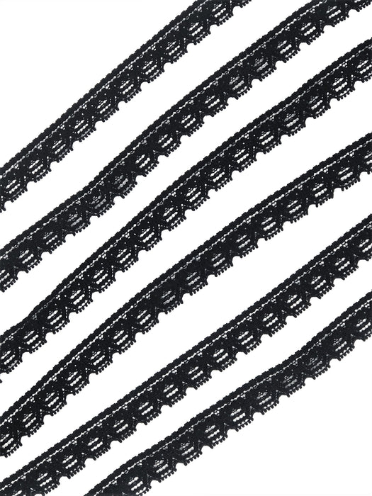 Half Inch Wide Black Floral Lace Trim By Yard