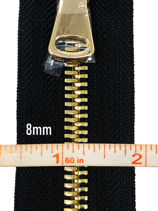 Black Metal Glossy Jacket Separating Zipper Black Tape Gold/Brass Teeth Size 5mm or 8mm - Choose Length-