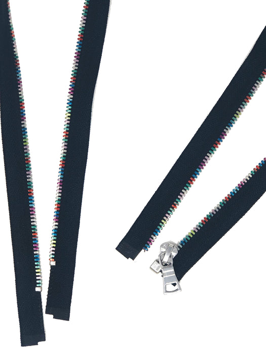 Rainbow Metal 5mm Separating Jacket Zippers Nickel Pull Open Bottom -Choose Length-