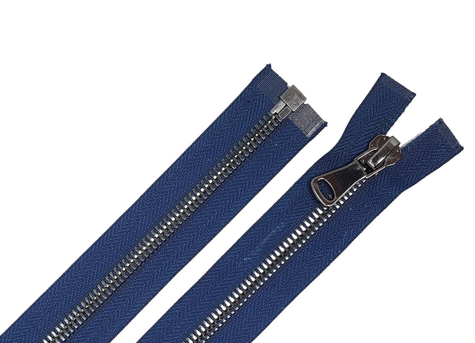 Glossy 5MM or 8MM One-Way Separating Open Bottom Zipper, Navy Blue/Shiny black | 28 Inch Length