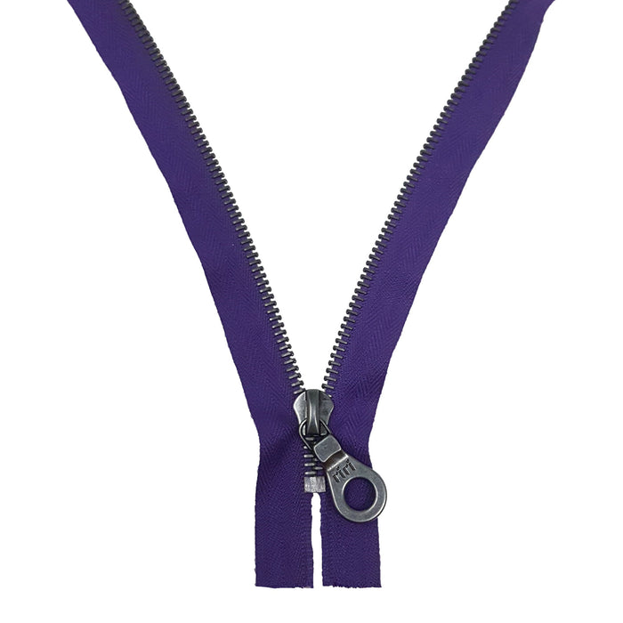 Riri 6MM Closed Bottom Zipper with KTA Pull, Purple/Antique Nickel